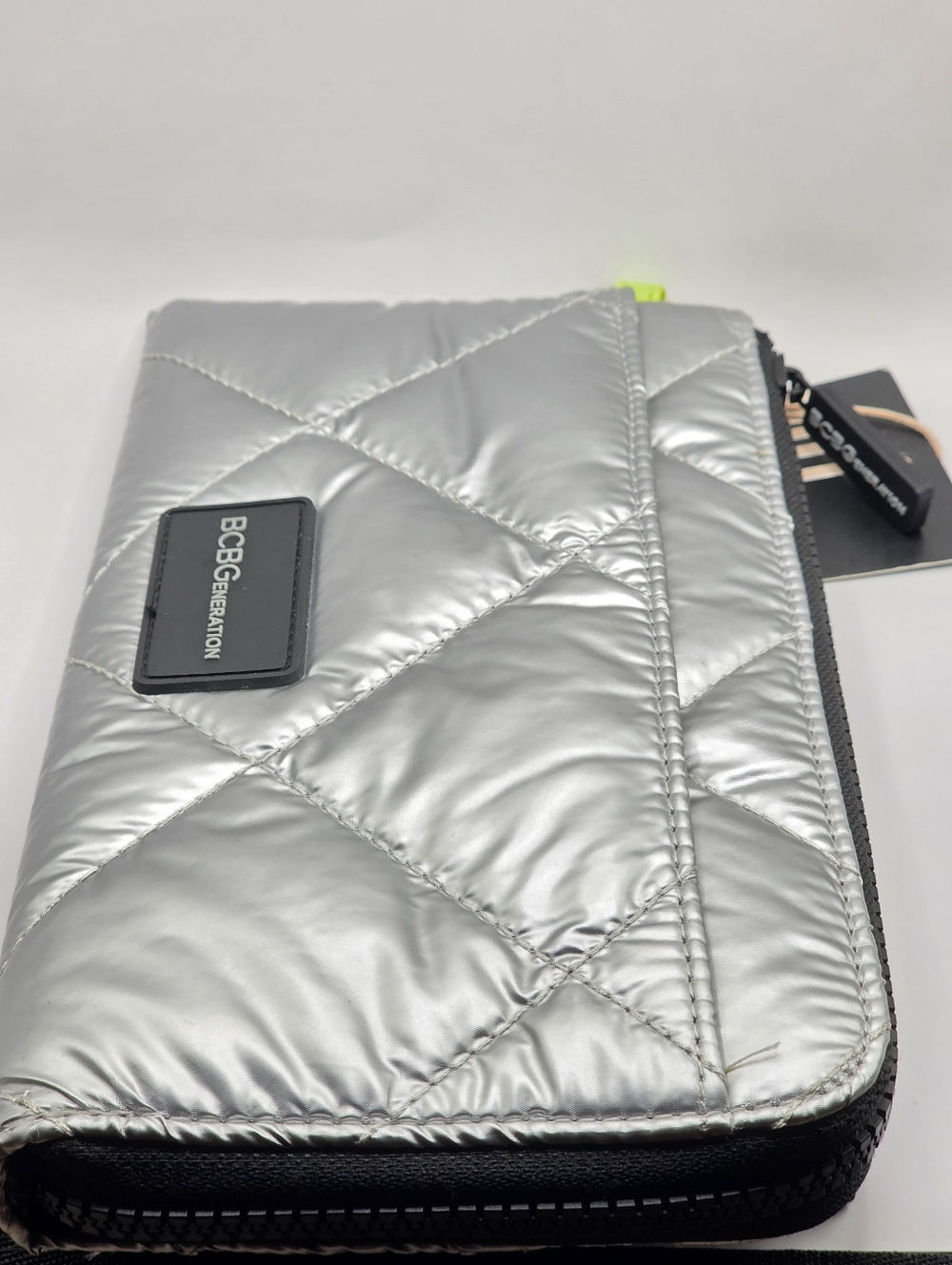 BCBGeneration Quilted Metallic Silver Zip Pouch - Picture 3 of 10